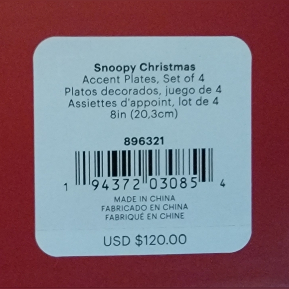 🎄 Lenox Snoopy “Happy Holidays” Accent Plates – Set of 4 – NIB 🎄 - Picture 6 of 11